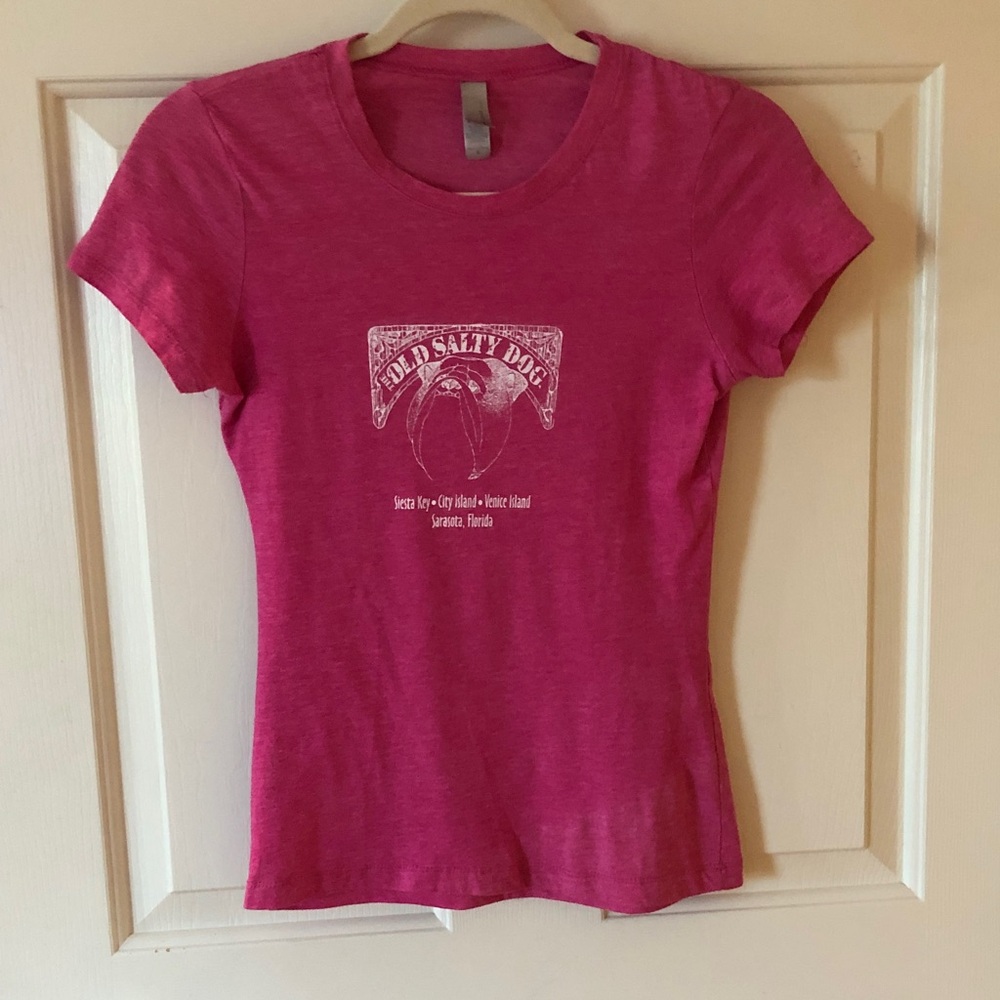 Next Level Old Salty dog Apparel Fuchsia Short Sleeve Tee with White Graphic
